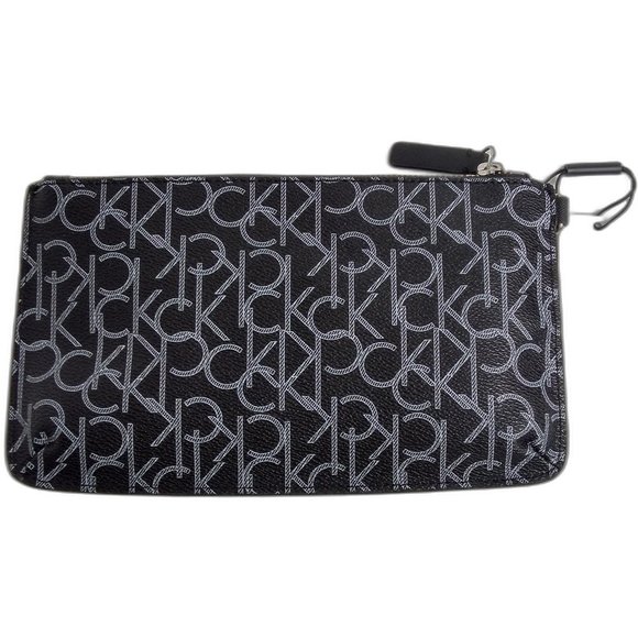 Calvin Klein Key Item Top Zip Monogram Wristlet Clutch Black/white - Picture 3 of 8